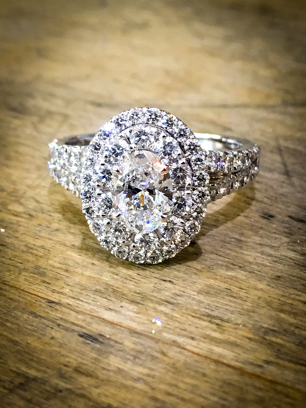 Diamond double halo platinum engagement ring