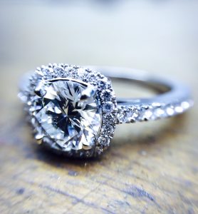 Diamond Halo cushion cut engagement ring