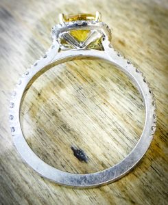 Yellow sappire platinum and diamond engagement ring