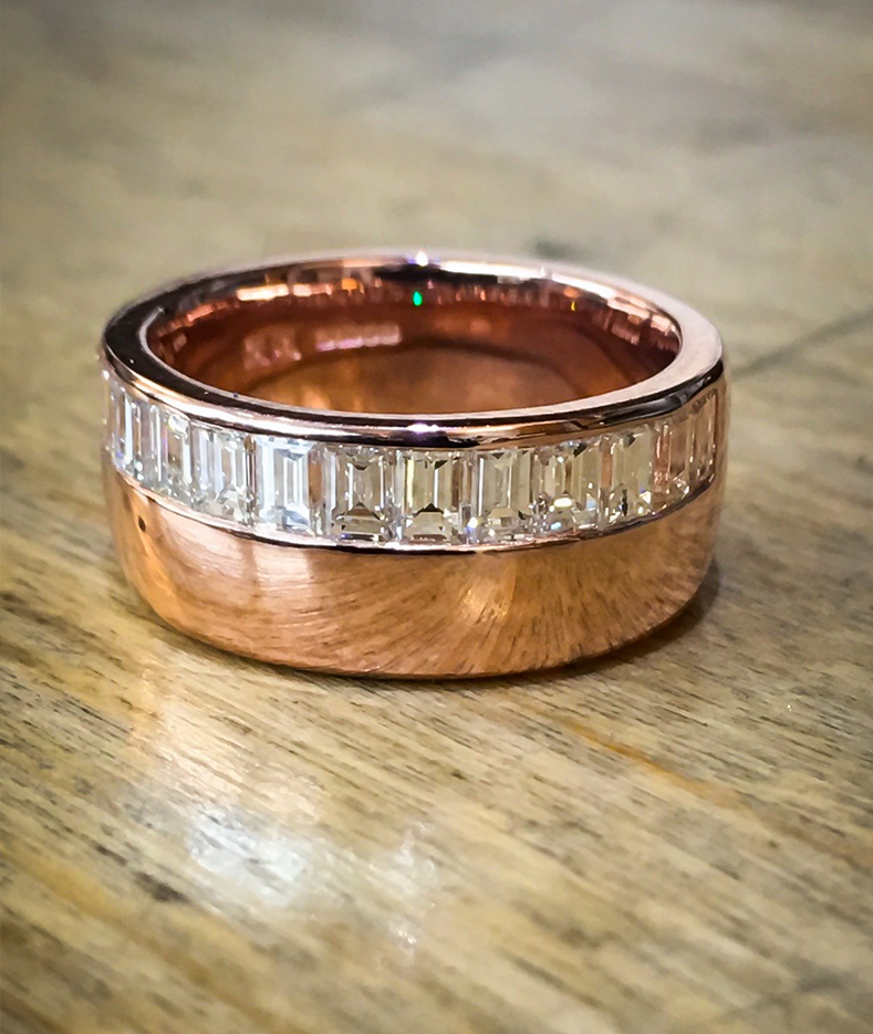 18ct Rose gold channel set wedding band ring