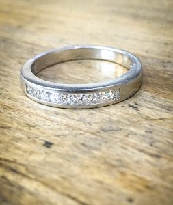 platinum and diamond princess cut half eternity wedding band ring
